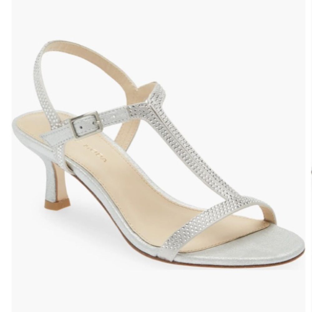 Pelle Moda NEW! Sz 9 Iya T-Strap Silver Strappy Granny Heel Sandals